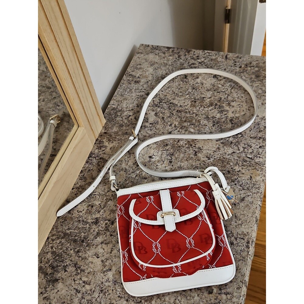 Vintage Y2K Nautical Dooney & Bourke Red & White DB Signature Jacquard Crossbody